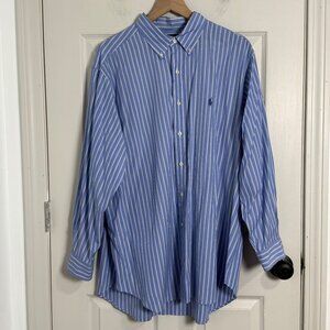 Ralph Lauren Men Dress Shirt Large 17.5 32/33 Blue White Stripes Formal Prep